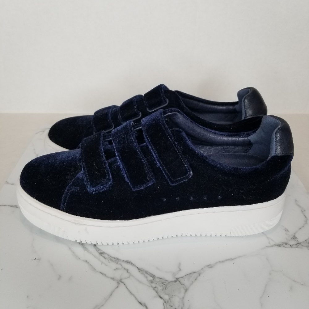 Sandro Navy Blue Velvet Platform Sneakers - Picture 3 of 8